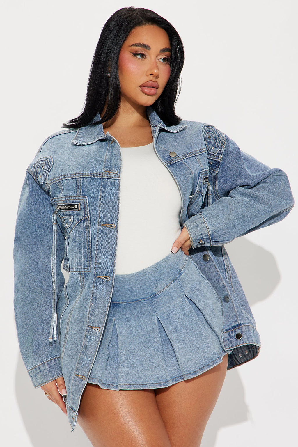 Big Impact Studded Denim Jacket - Light Wash