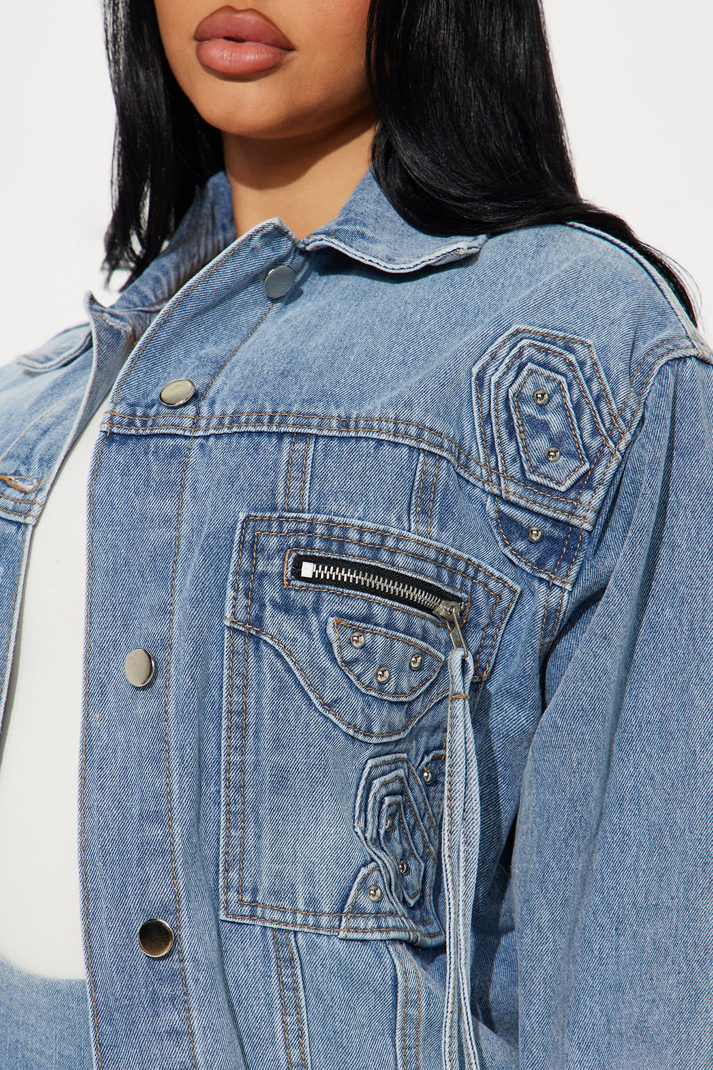 Big Impact Studded Denim Jacket - Light Wash