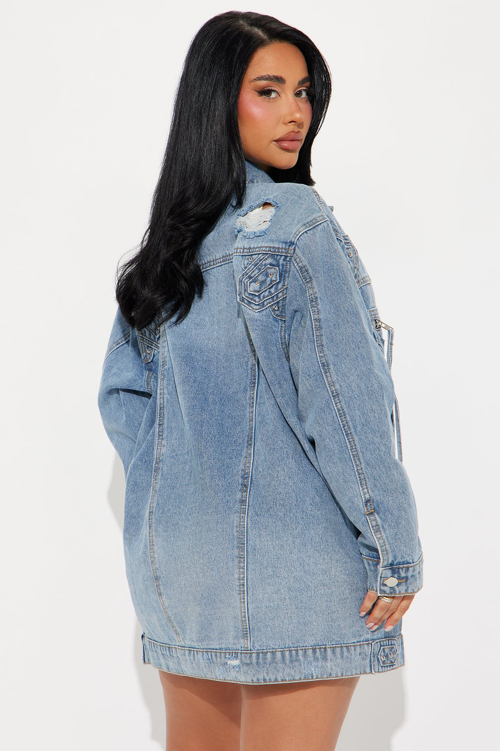 Big Impact Studded Denim Jacket - Light Wash