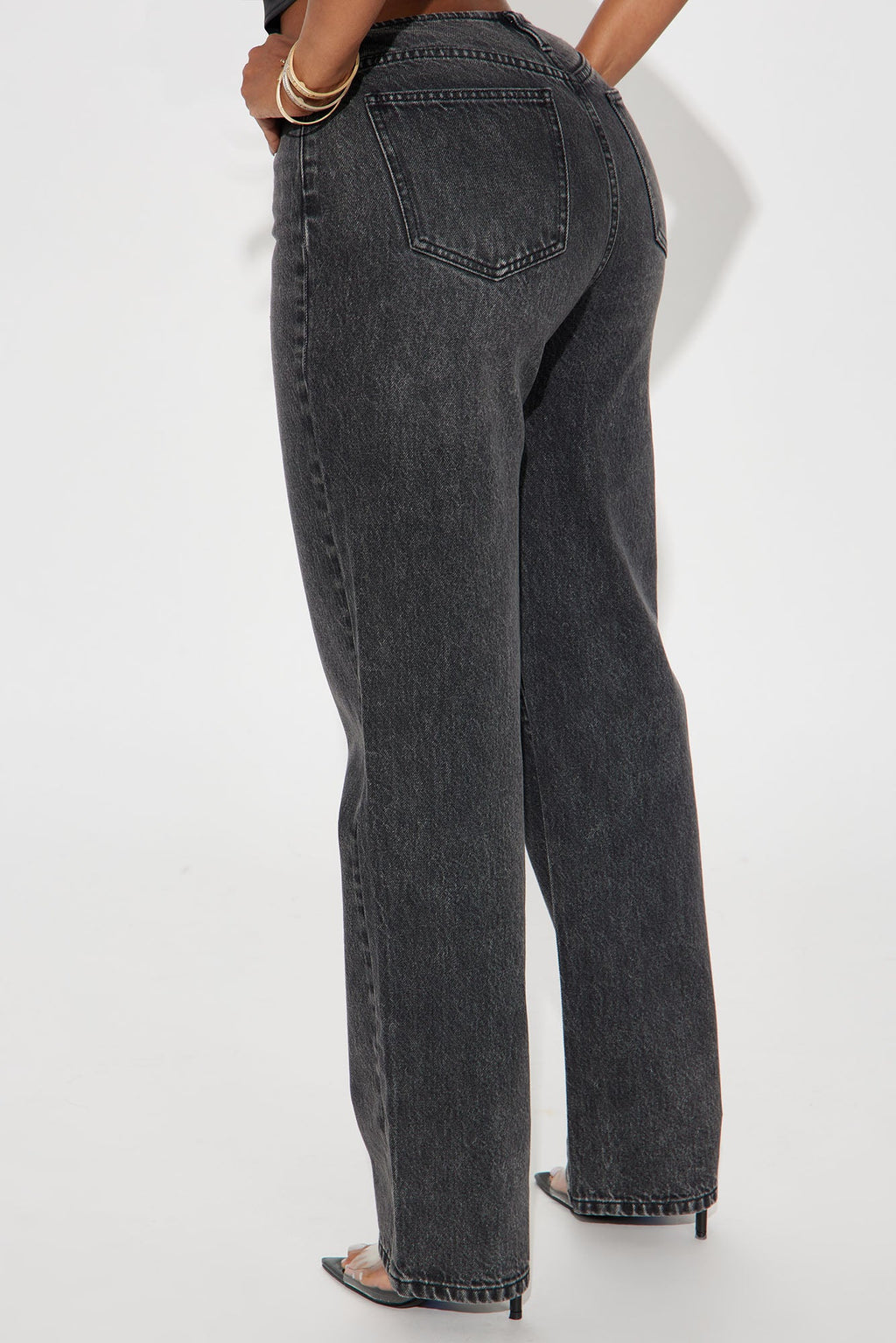 The Cut Off Waistband Straight Leg Jeans - Black Wash