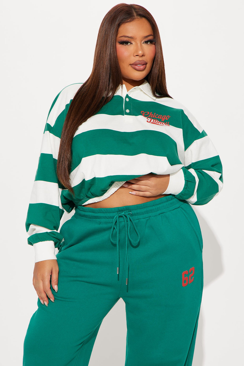 Number 62 Fleece Pant Set - Green/combo