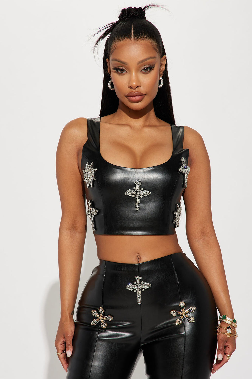 Rosalia Faux Leather Pant Set - Black