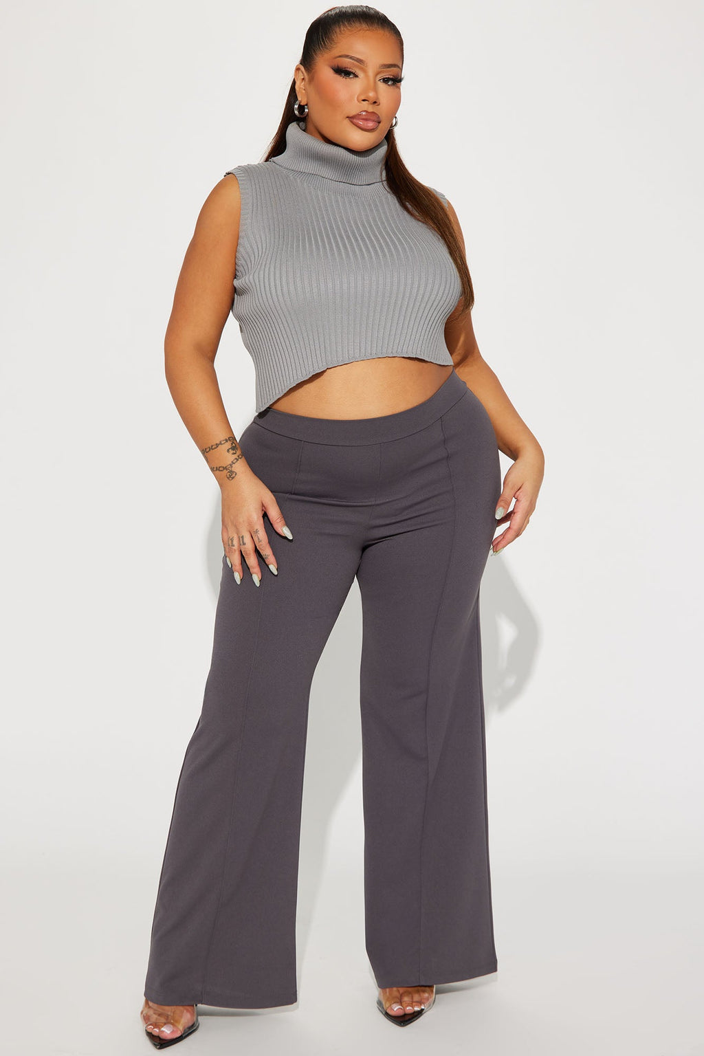 Petite Victoria High Waisted Dress Pants - Charcoal