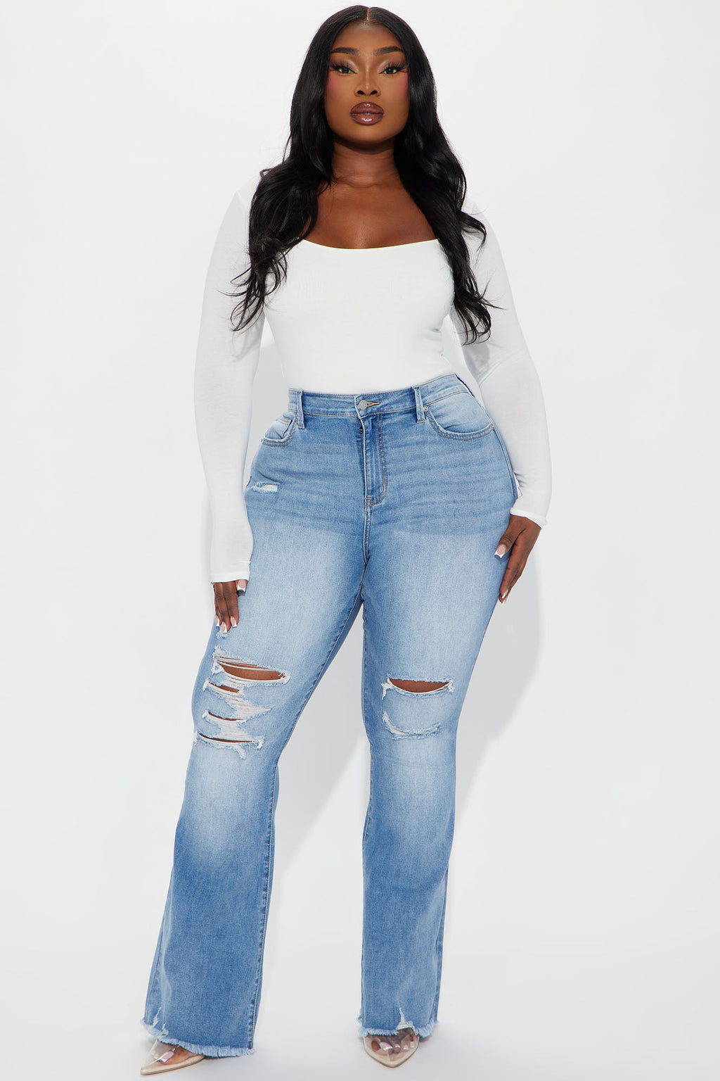 Wandered Off Stretch Ripped Flare Jeans - Light Wash
