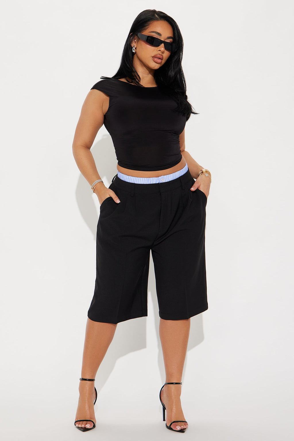 Iliana Double Waistband Bermuda Trouser Short - Black