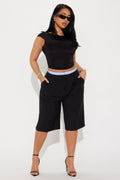 Iliana Double Waistband Bermuda Trouser Short - Black