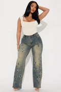Sara Star Stretch Tinted Straight Leg Jeans - Vintage Wash
