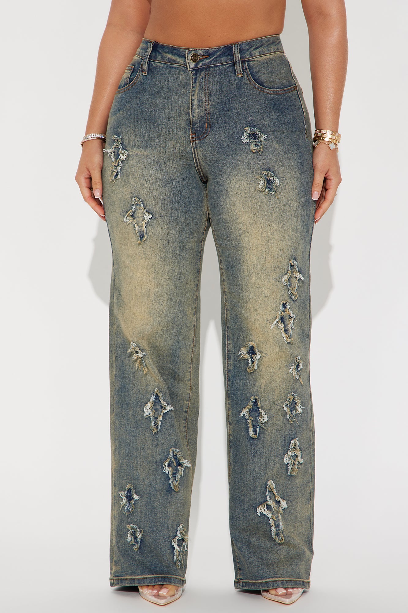 Sara Star Stretch Tinted Straight Leg Jeans - Vintage Wash