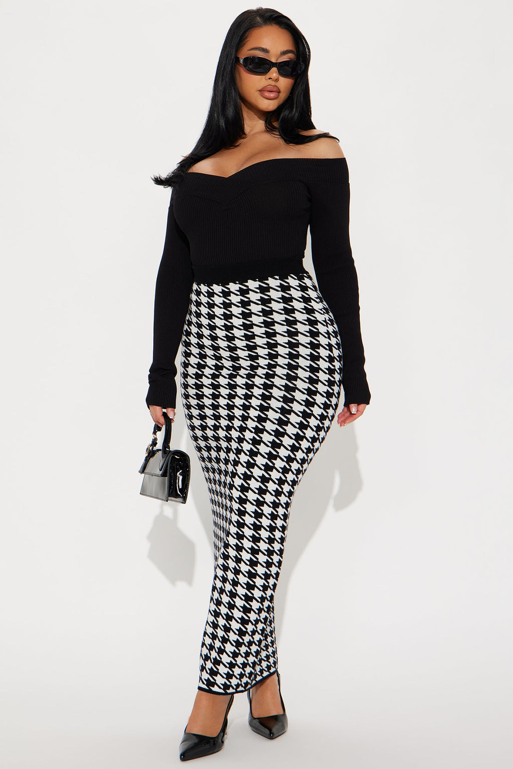 Mariana Sweater Knit Maxi Skirt - Black/White