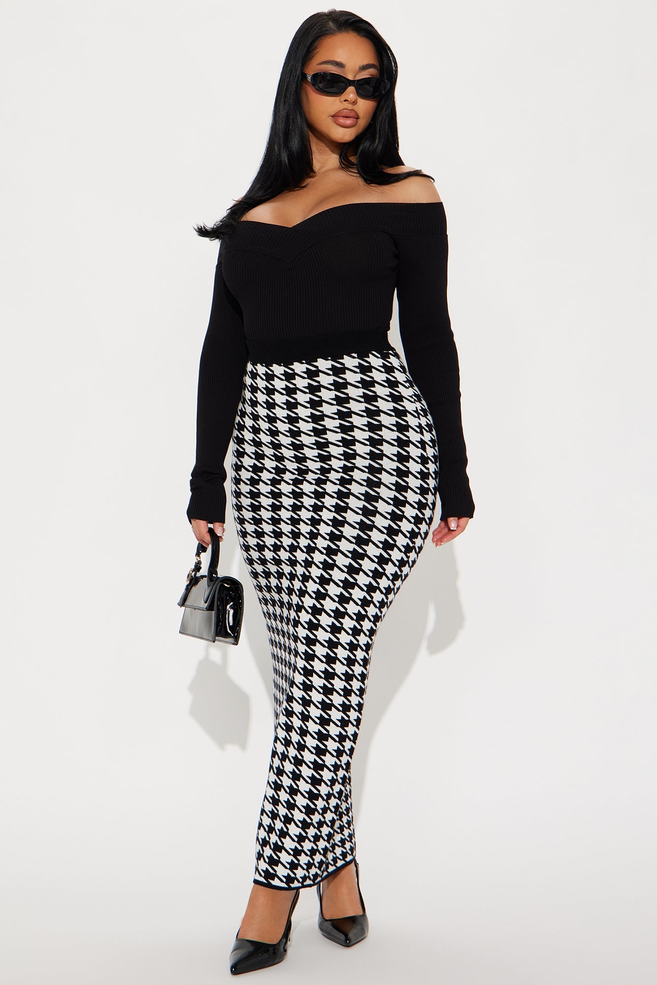 Mariana Sweater Knit Maxi Skirt - Black/White