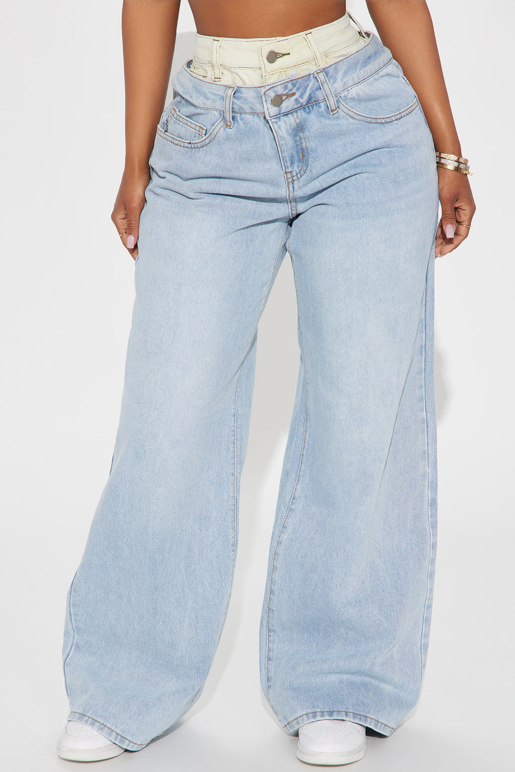 Gone Viral Double Waistband Baggy Jeans - Light Wash