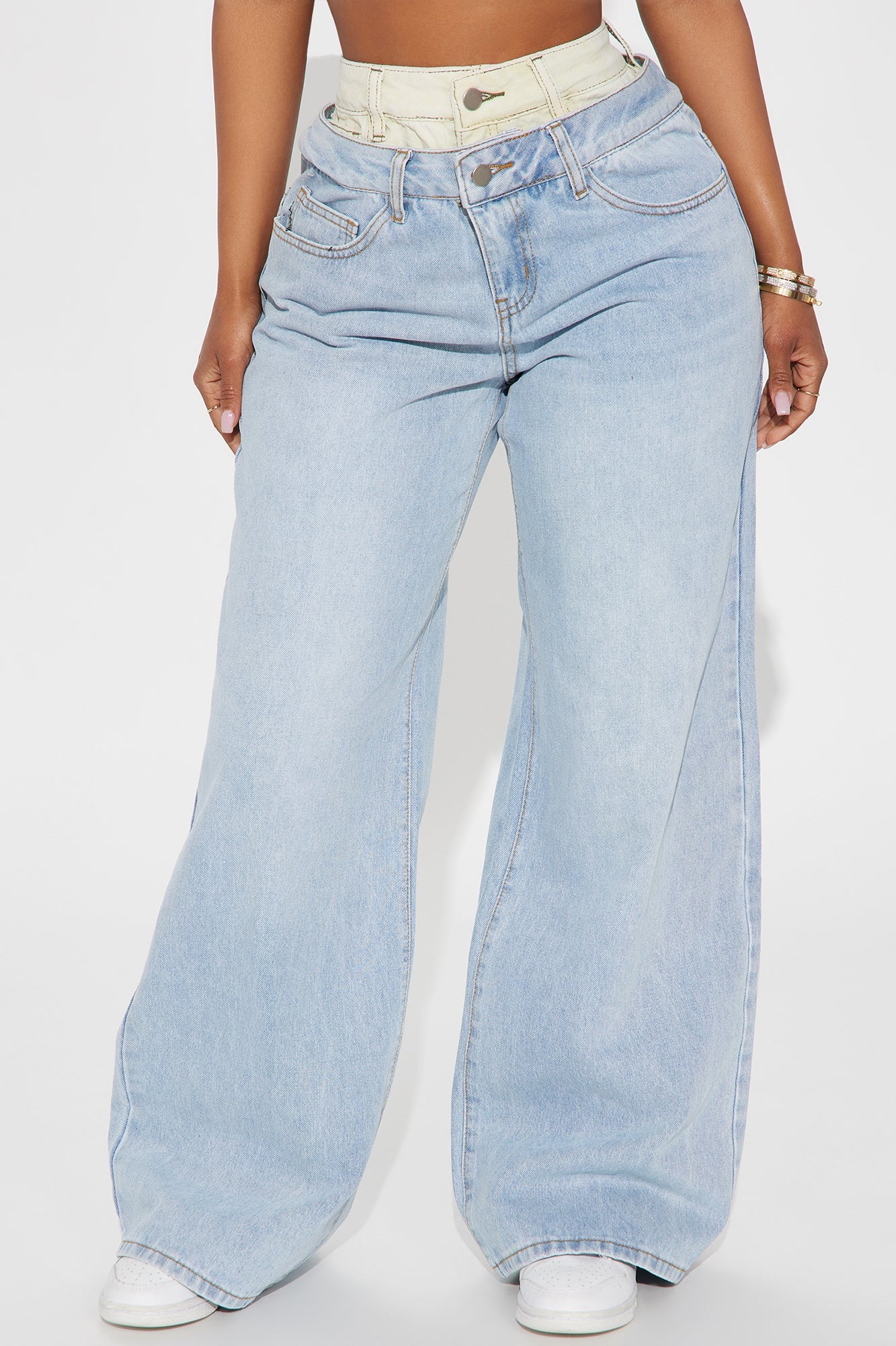 Gone Viral Double Waistband Baggy Jeans - Light Wash