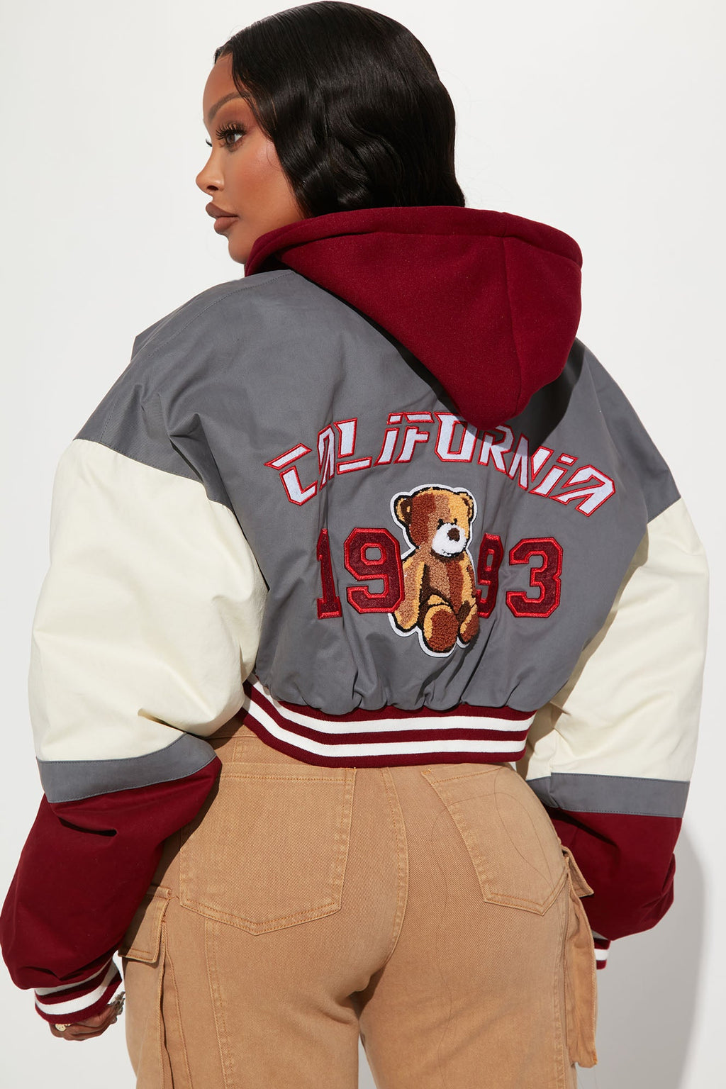 Cali Teddy Bomber Jacket - Grey/Combo