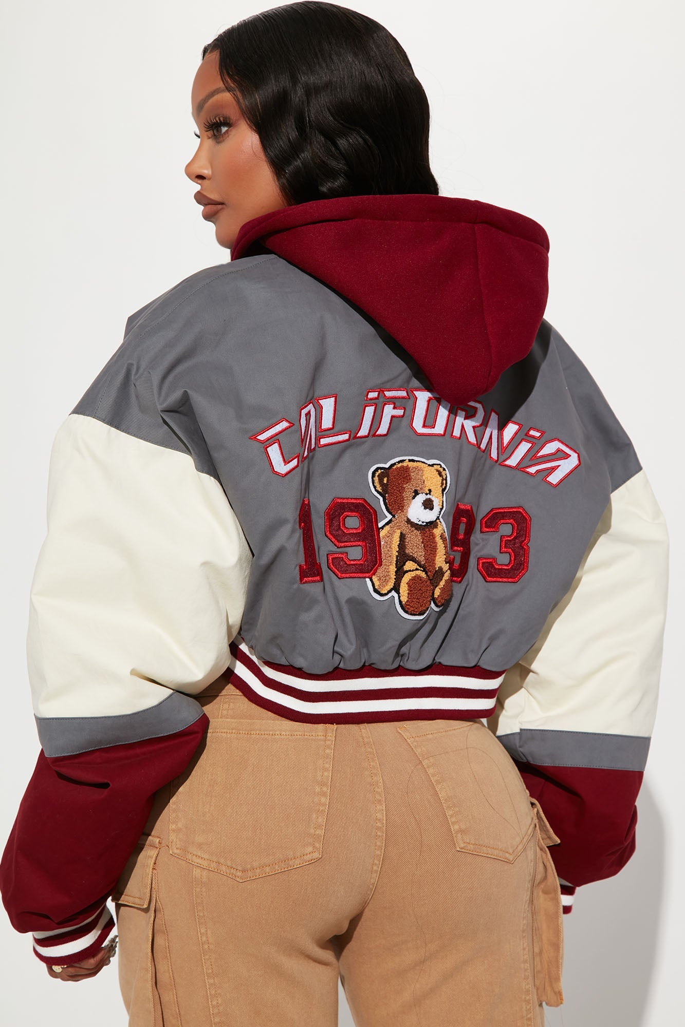 Cali Teddy Bomber Jacket - Grey/Combo