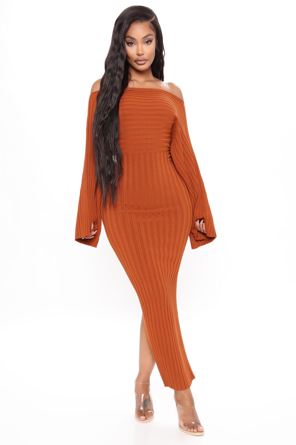 Heather Sweater Midi Dress - Cognac