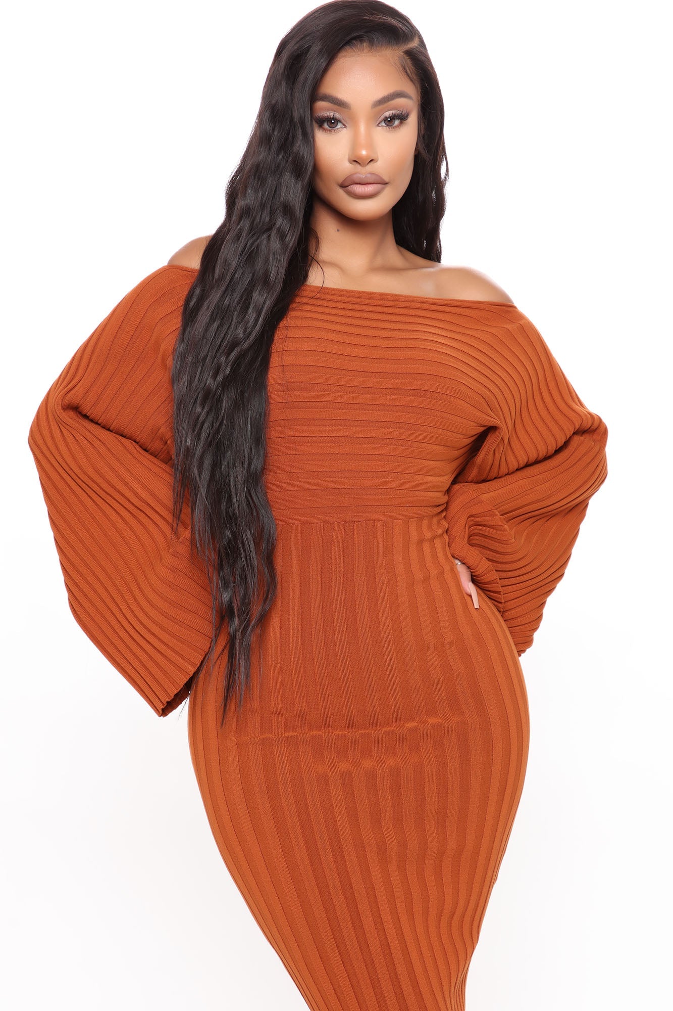Heather Sweater Midi Dress - Cognac