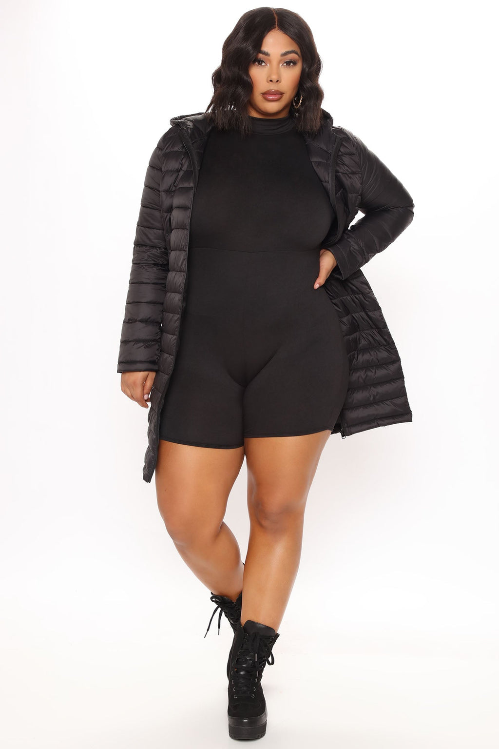 Padded Landing Puffer Coat - Black