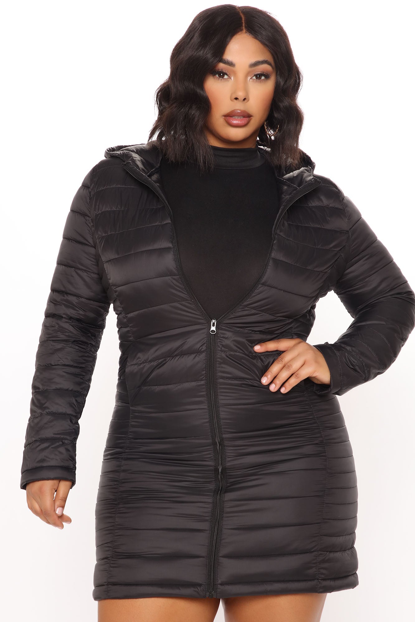Padded Landing Puffer Coat - Black