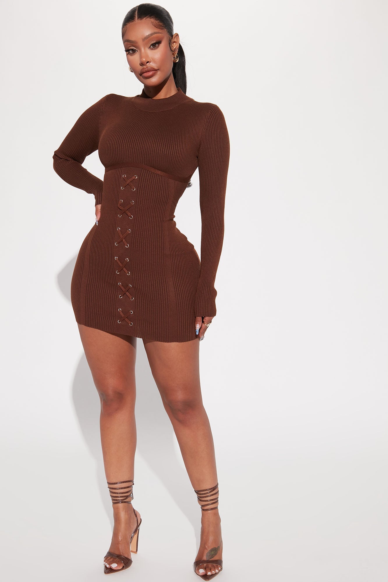 Izabella Sweater Mini Dress - Chocolate