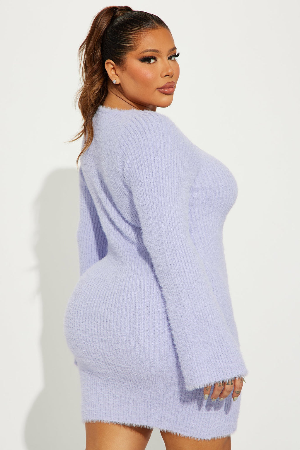 Amirah Cozy Sweater Mini Dress - Lavender