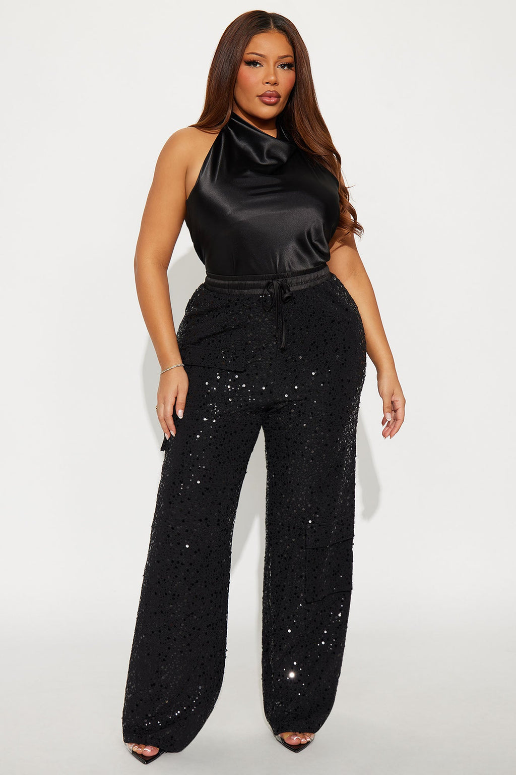 Cheer Up Sequin Cargo Pant - Black