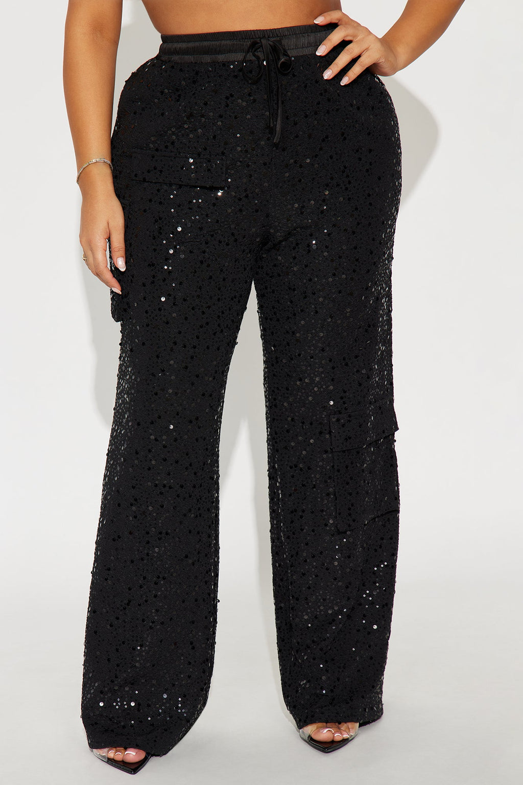 Cheer Up Sequin Cargo Pant - Black