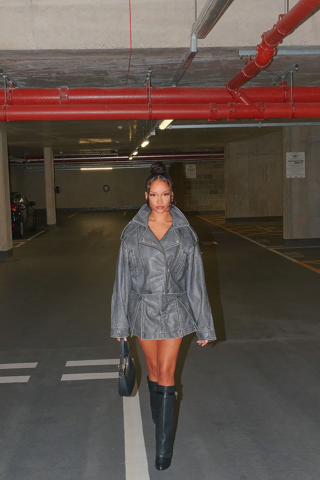 Joanna Moto Skort Set - Charcoal