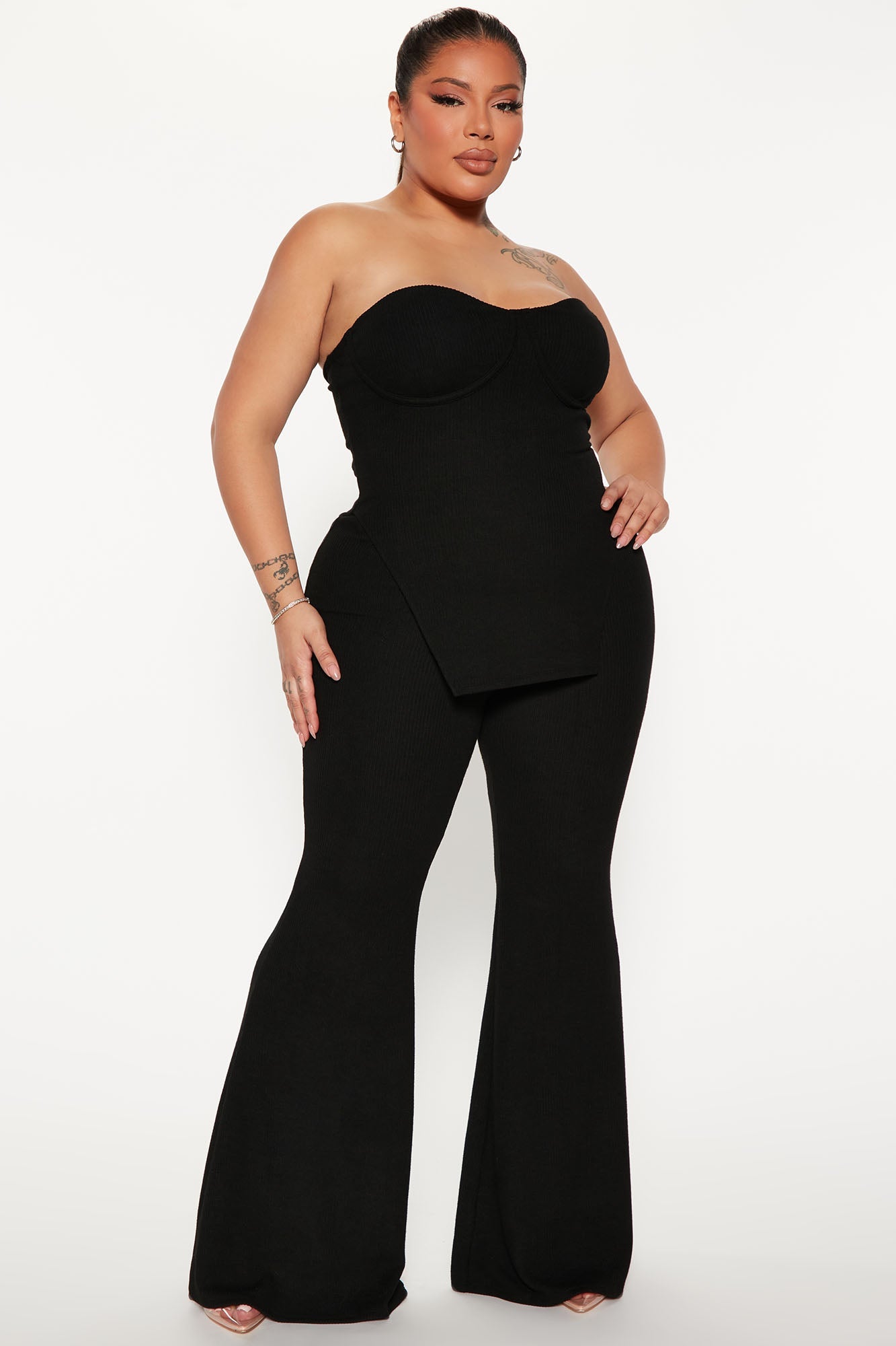 Call My Name Ribbed Pant Set - Black