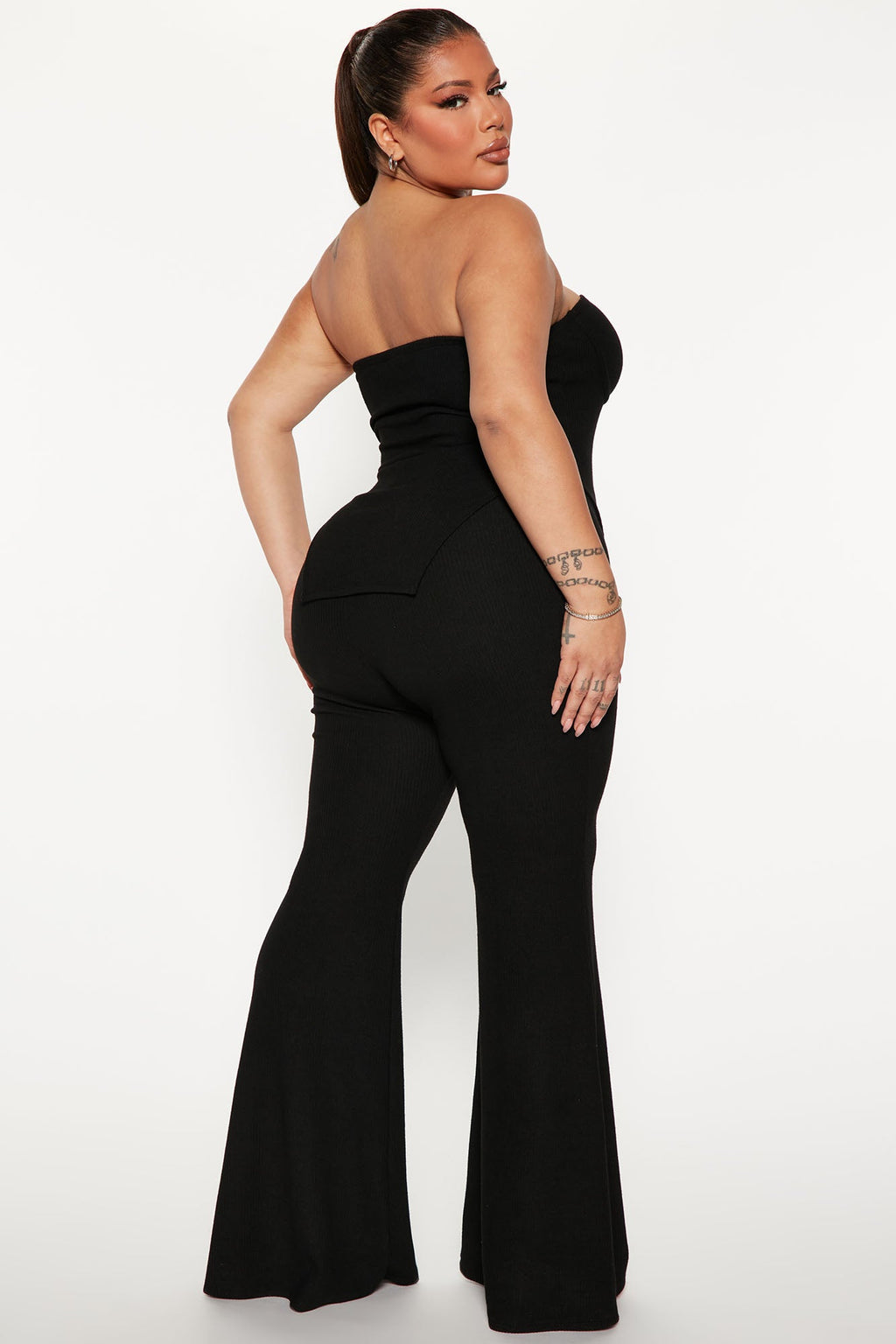 Call My Name Ribbed Pant Set - Black