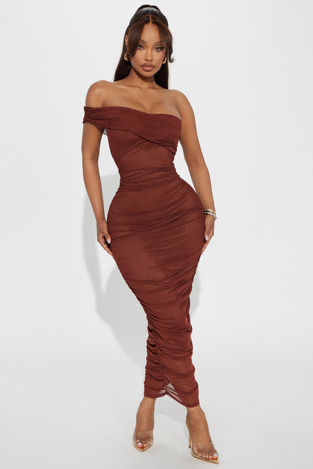 Real Legacy Mesh Midi Dress - Brown