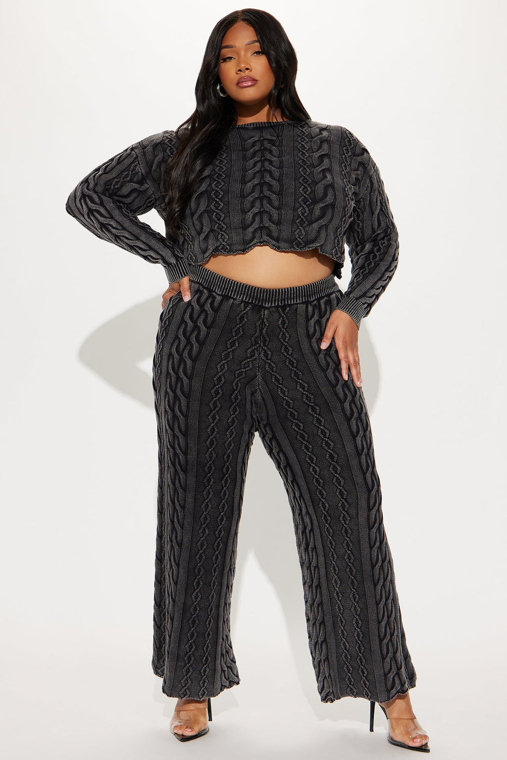 Ineza Mineral Wash Sweater Pant Set - Charcoal