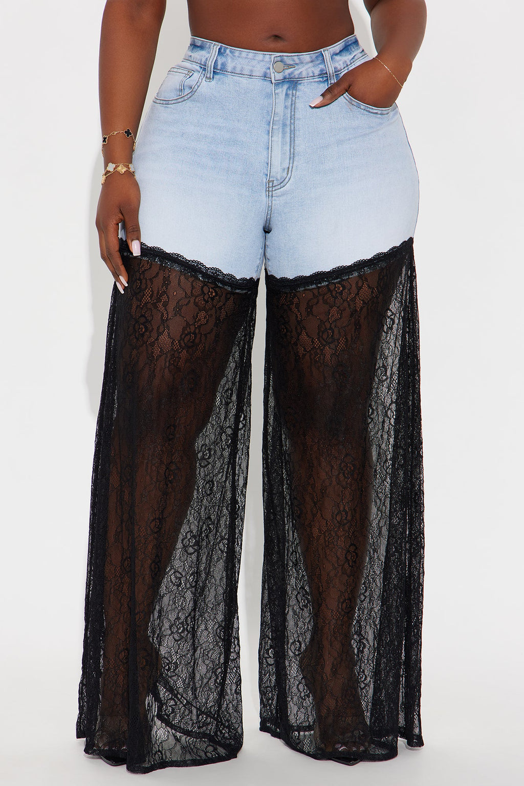 So Romantic Stretch Lace Flare Jeans - Light Wash
