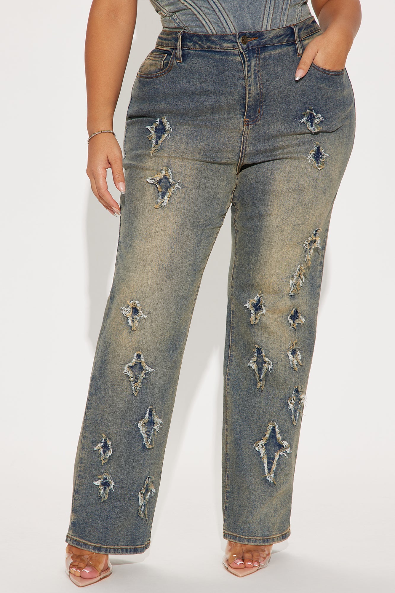 Sara Star Stretch Tinted Straight Leg Jeans - Vintage Wash