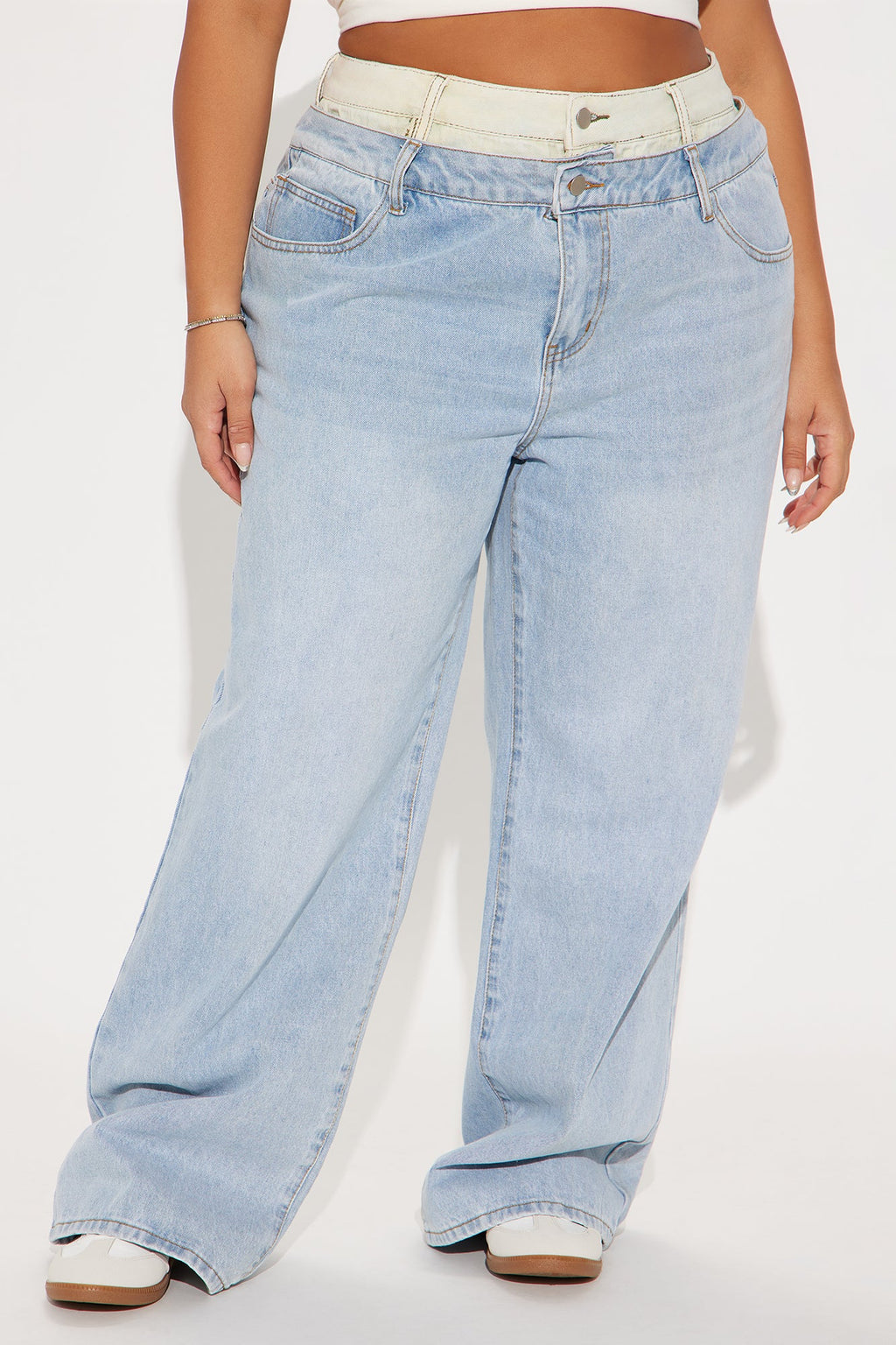 Gone Viral Double Waistband Baggy Jeans - Light Wash