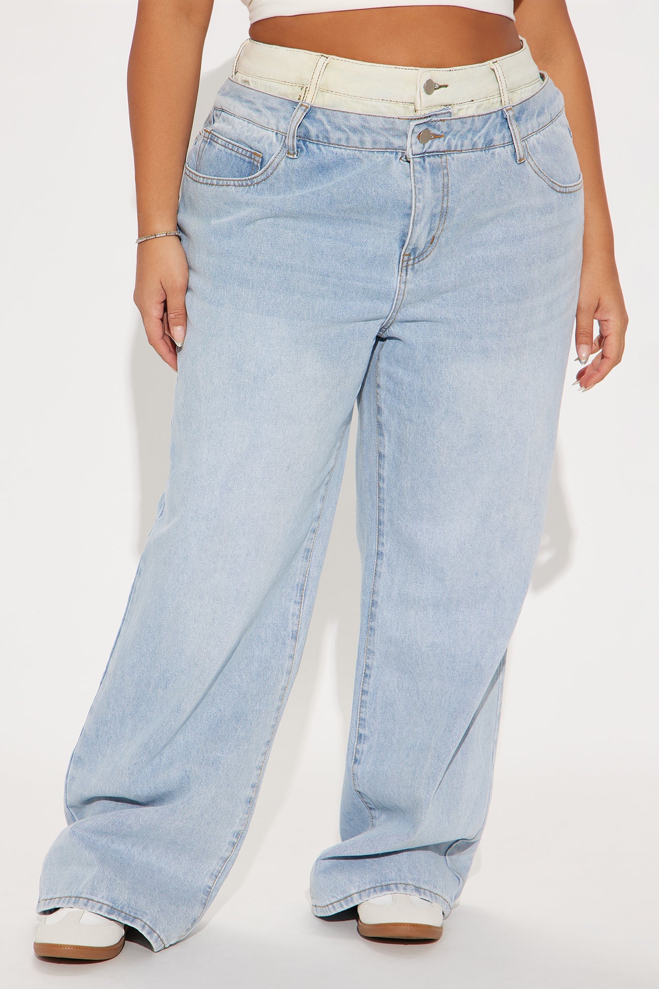 Gone Viral Double Waistband Baggy Jeans - Light Wash