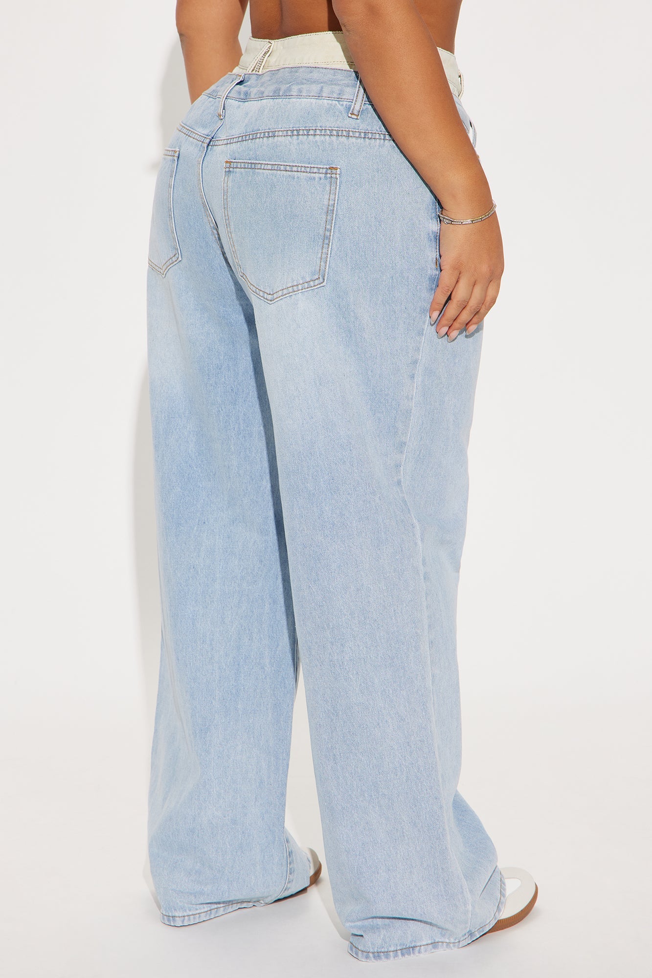 Gone Viral Double Waistband Baggy Jeans - Light Wash