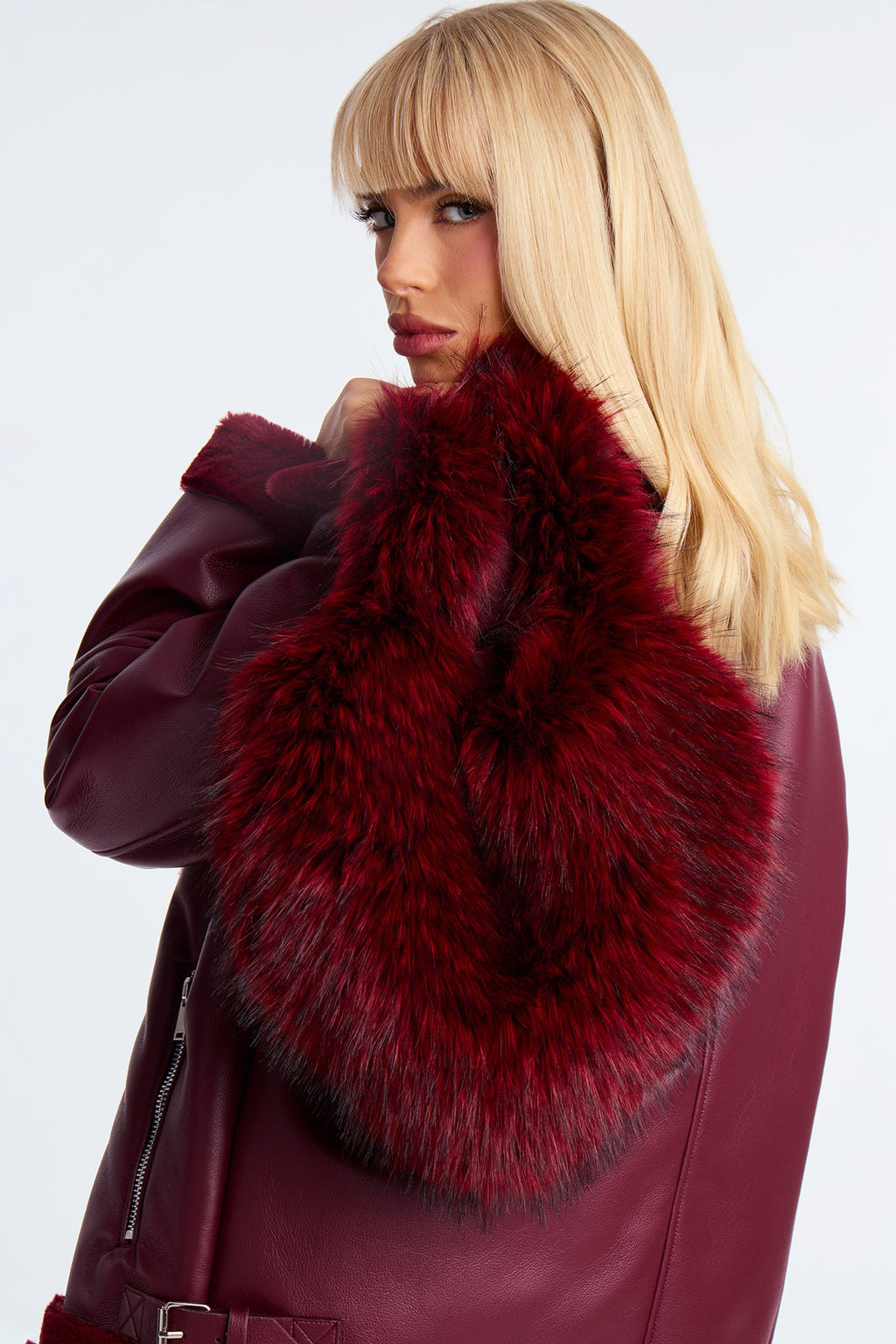 Furry Feelings Faux Fur Heart Satchel Handbag - Red