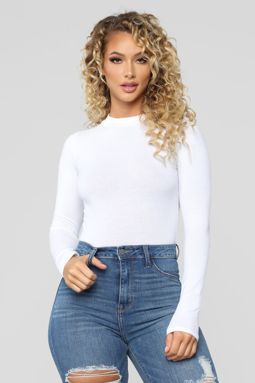 Melanie Mock Neck Bodysuit - White