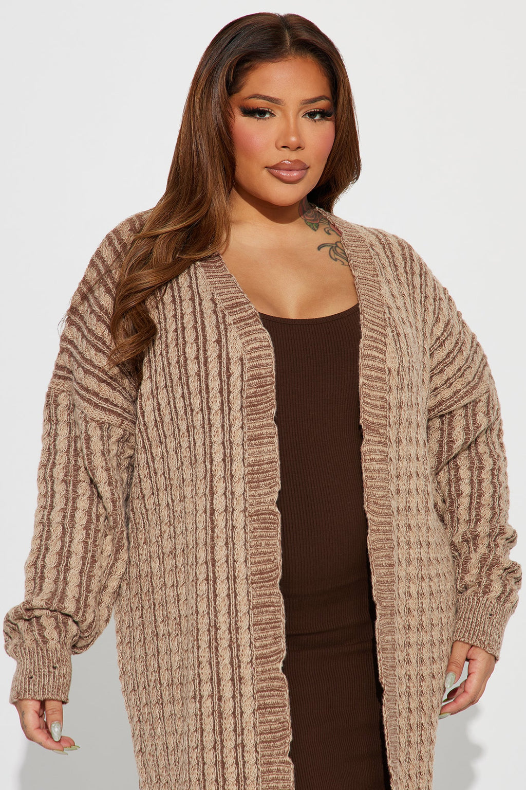 Street Chic Washed Long Cardigan - Mocha/combo