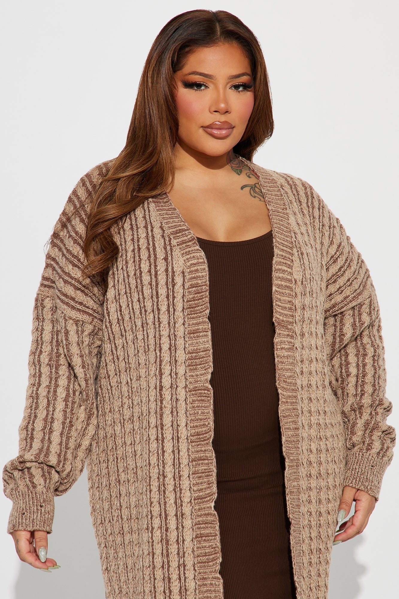 Street Chic Washed Long Cardigan - Mocha/combo