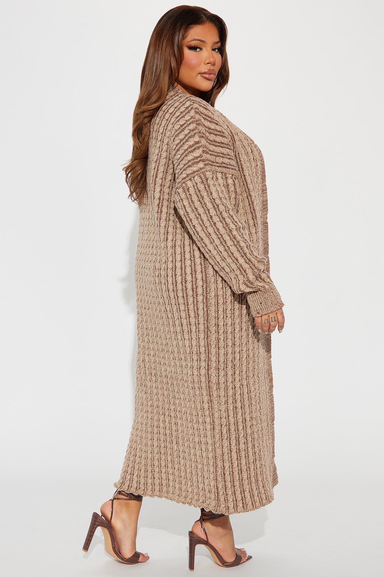 Street Chic Washed Long Cardigan - Mocha/combo
