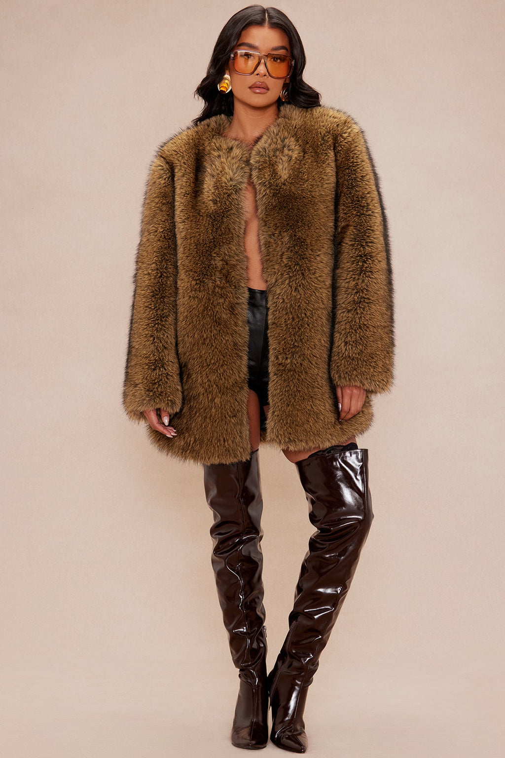 So Demure Faux Fur Coat - Brown