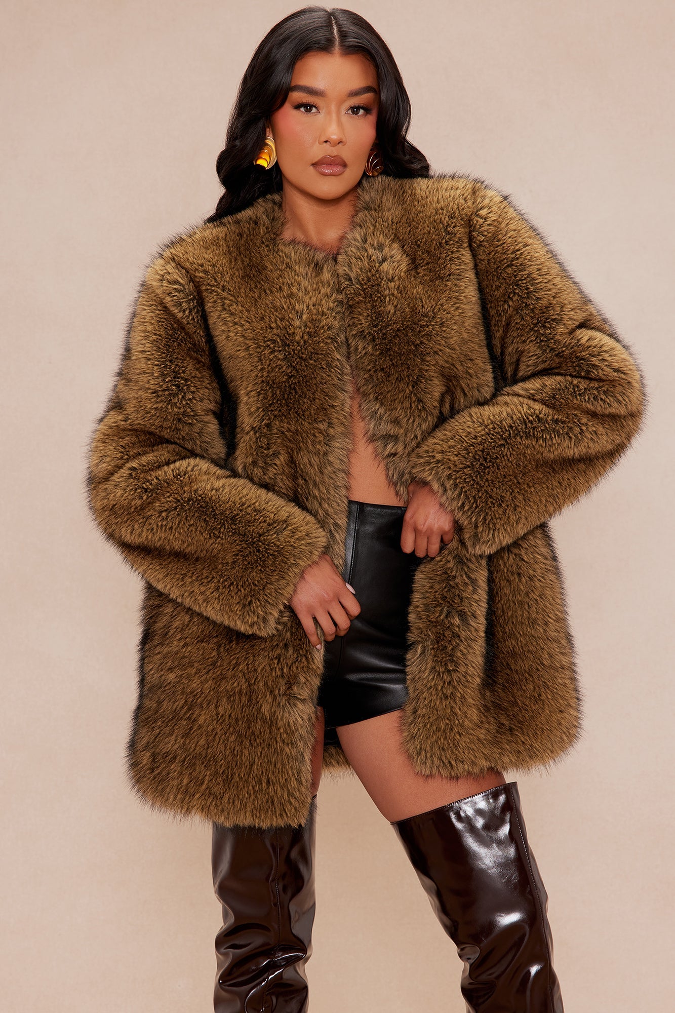 So Demure Faux Fur Coat - Brown