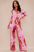 Kristine Satin Wide Leg Pant Set - Fuchsia/combo