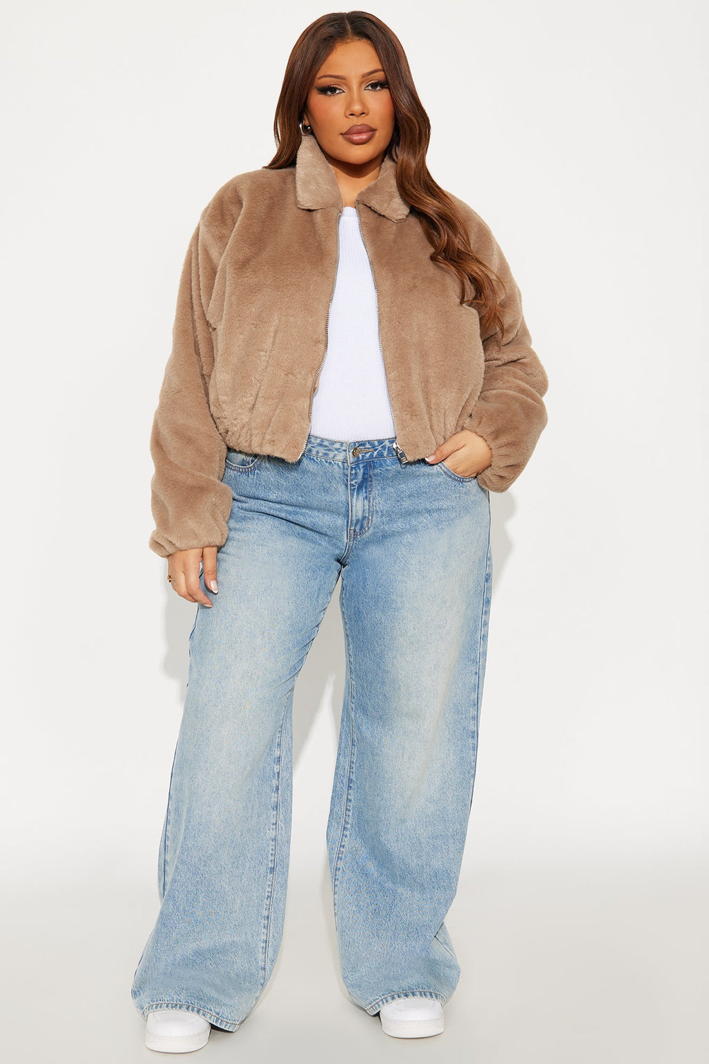 By My Side Faux Fur Bomber Jacket - Taupe