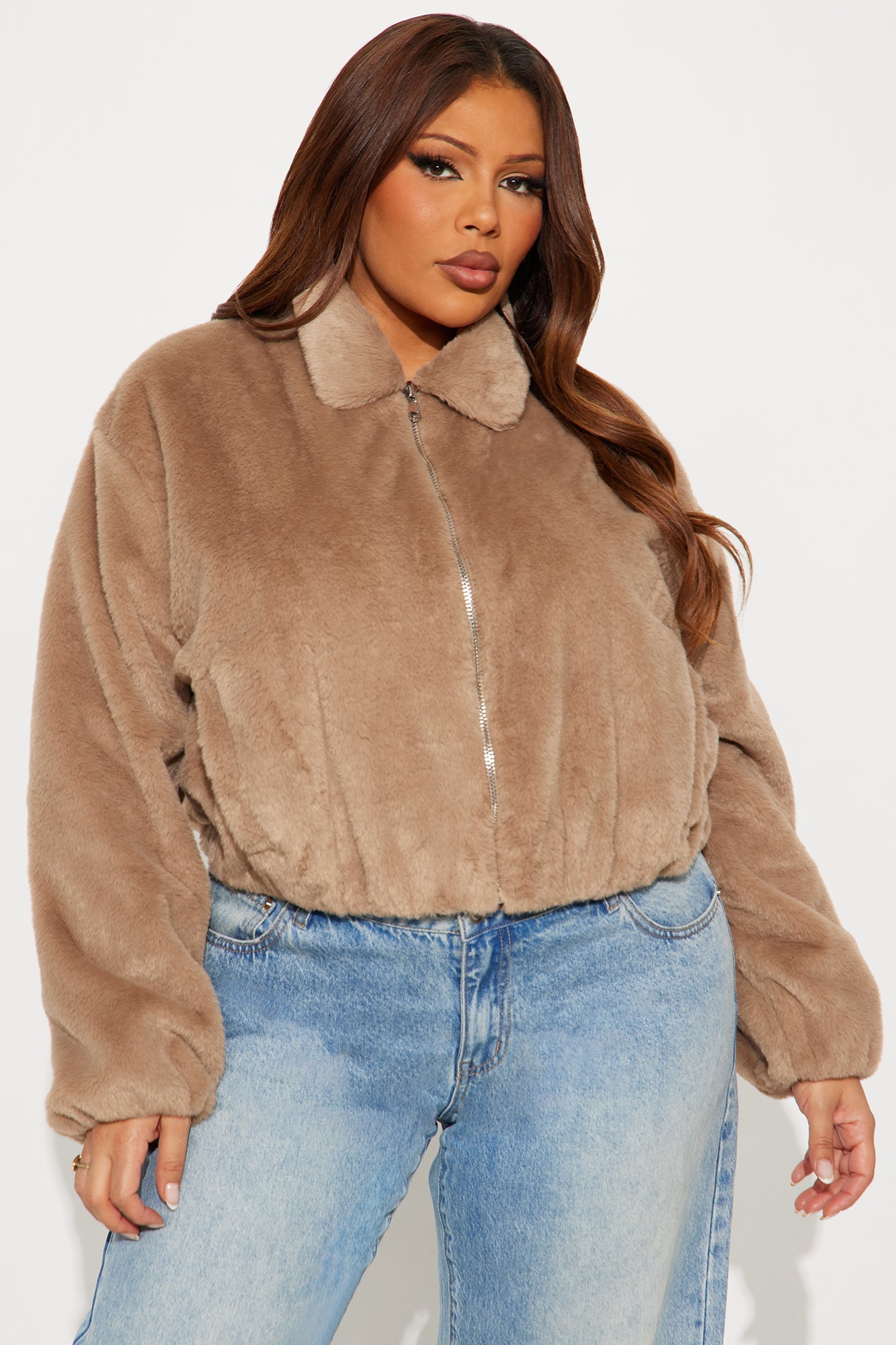 By My Side Faux Fur Bomber Jacket - Taupe