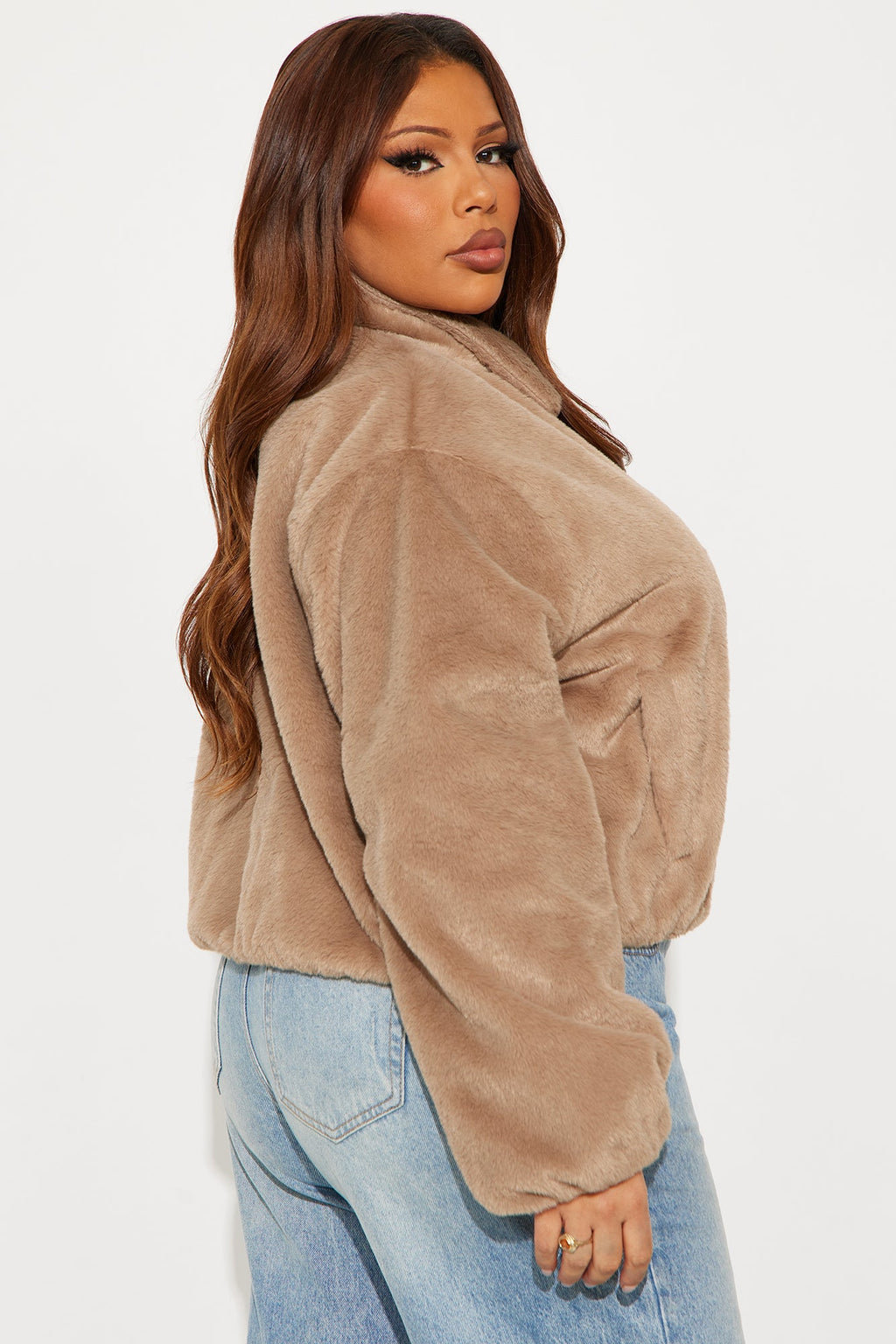 By My Side Faux Fur Bomber Jacket - Taupe