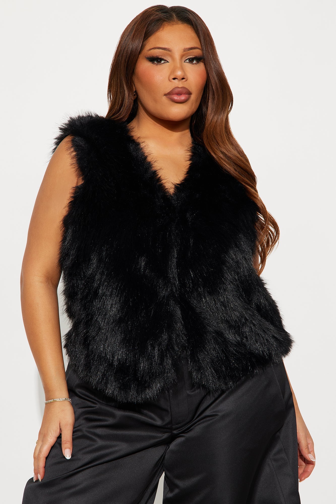 Daniela Faux Fur Vest - Black