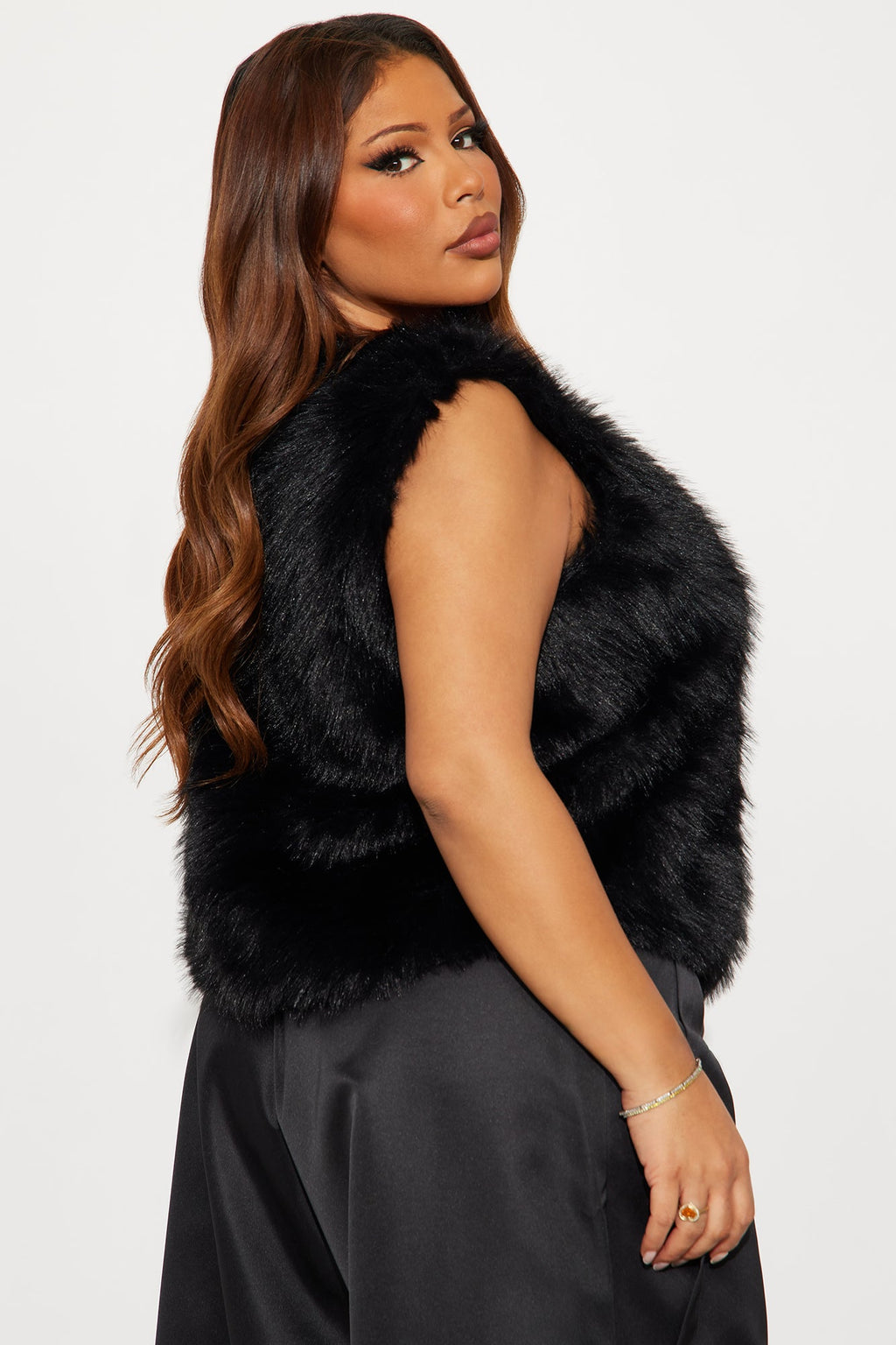 Daniela Faux Fur Vest - Black