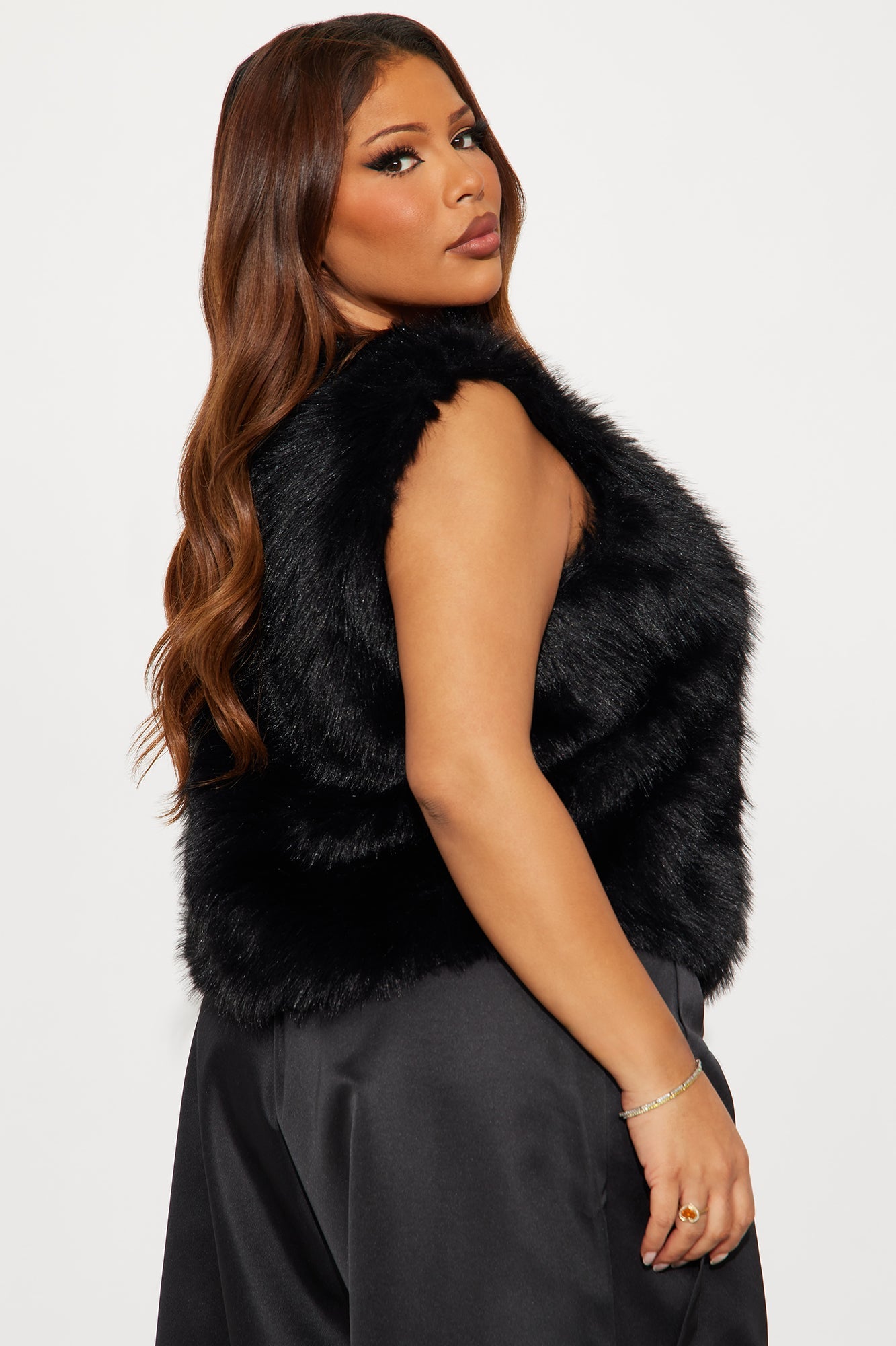Daniela Faux Fur Vest - Black